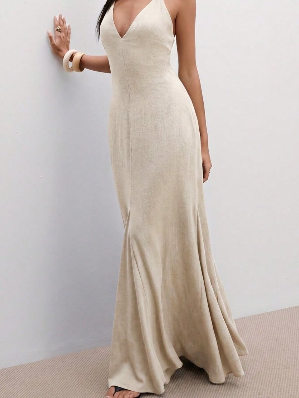 Apricot Sexy Women's Elegant Spaghetti Strap Dress - Picture 3 of 5